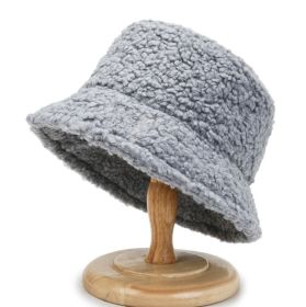2021 Women's Harajuku Bucket Hat Solid Color Women Men Fishing Fisherman Hats Autumn Winter Lamb Wool Outdoor Warm Panama Cap (Color: gray, Ships From: China)